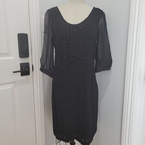 ECI Pleated Soft Silk Sheer Sleeves Black Dress Size 8